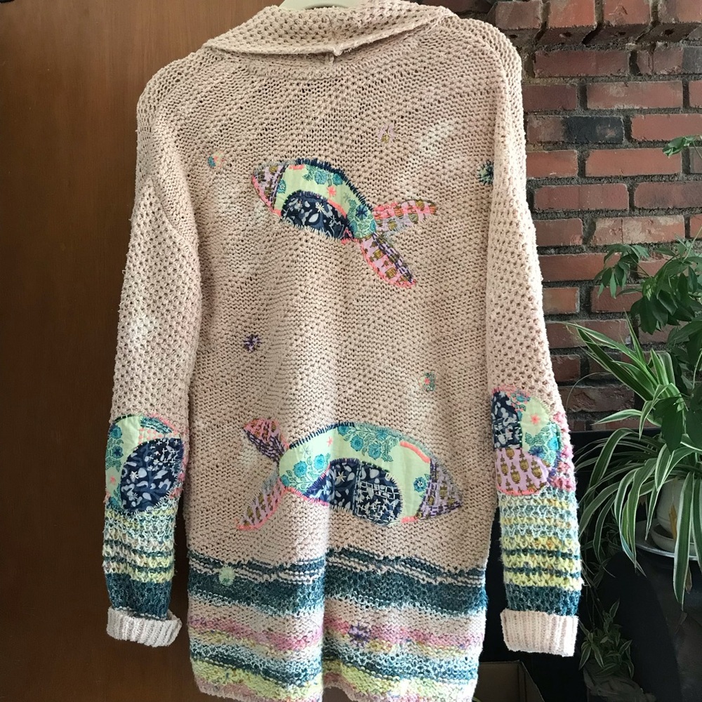 Anthropologie Pink Embroidered Patchwork Knit Sweater - Picture 3 of 6